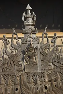 Carvings on the 18th century monastery of Nat Taung Kyaung (May-taung taik) thought to be the oldest wooden monastery in the area, Bagan (Pagan), Myanmar