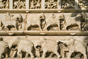 Elephants Prints: Carvings, Gokul Temple, Udaipur, Rajasthan, India, Asia