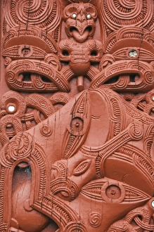 North Island Prints: Carvings on a Whare Whakairo Meeting House