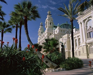 Gambling Prints: The Casino from the south terrace, palms and flowers in foreground, Monte Carlo