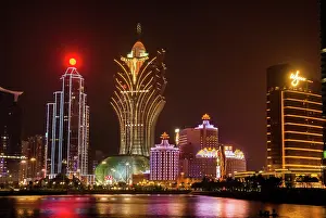 Sights Prints: Casinos floodlighting, Macau, Special Administrative Region, China, Asia