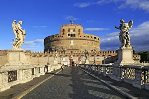Pedestrian Bridge Prints: Castel Sant Angelo Castle with Ponte Sant Angelo Bridge, UNESCO World Heritage Site