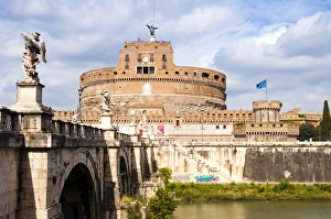 Pedestrian Bridge Prints: Castel Sant Angelo, Ponte Sant Angelo and Tiber River, UNESCO World Heritage Site
