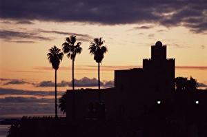 Andalusia Prints: Castle Bil Bil Museum in silhouette at sunset