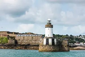 Guernsey Prints: Castle Breakwater Lighthouse and Castle Cornet in the background