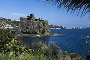 The castle and coastline, Aci Castello, Sicily, Italy, Mediterranean, Europe