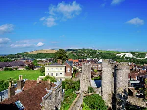 Heritage Site Prints: Castle Gate (Barbican), elevated view, Lewes, East Sussex, England, United Kingdom, Europe