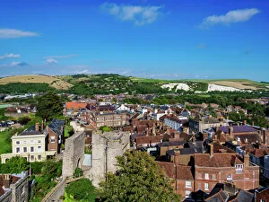 Stronghold Prints: Castle Gate and town, elevated view, Lewes, East Sussex, England, United Kingdom, Europe