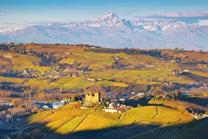 Autumnal Prints: The Castle of Grinzane Cavour with Monviso Mountain in the background