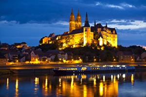 River Elbe Prints: Castle of Meissen at night above the River Elbe, Saxony, Germany, Europe