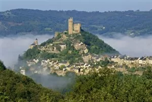 Mist Collection: Castle, Najac, Aveyron, Midi Pyrenees, France, Europe