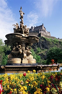 Lothian Prints: Castle and Princes Street Garden fountain