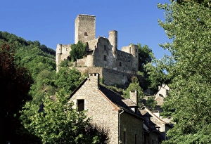Aveyron Prints: Castle towering above village houses, Belcastel, Aveyron, Midi-Pyrenees, France, Europe