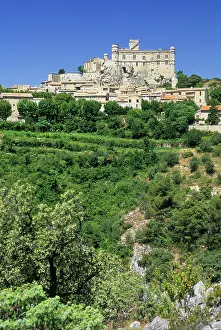 Vaucluse Prints: Castle and village of Le Barroux located at the foot of Mont Ventoux in southeastern France during a clear day