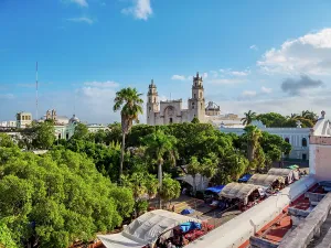Grande Prints: Catedral of San Ildefonso, elevated view, Plaza Grande, Merida, Yucatan State, Mexico