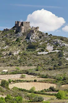 Traditionally French Prints: The Cathar castle of Aguilar in Languedoc-Roussillon, France, Europe