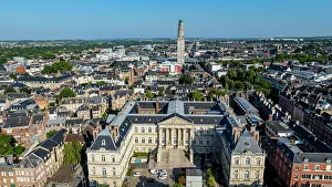 Streets Prints: Cathedral of Amiens stands tall in the cityscape of Amiens during a clear day in France with views of surrounding