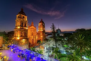 Cathedral Basilica of St. Lawrence at nighttime, Santa Cruz de la Sierra, Bolivia, South America