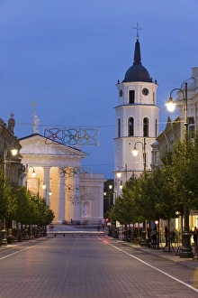 Images Dated 20th September 2008: Cathedral and Bell Tower looking along Gedimino street, Vilnius, Lithuania