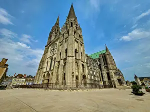 Spires Prints: Cathedral of Chartres stands tall showcasing its historic architecture
