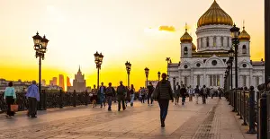 Cathedral of Christ the Saviour beside Moscow River in early evening, Moscow, Russia