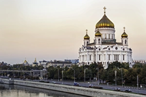 Russian Orthodox Prints: Cathedral of Christ the Saviour and Moskva River, Moscow, Russia, Europe