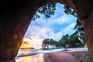 North Island Prints: Cathedral Cove beach at sunrise, Coromandel Peninsula, North Island, New Zealand, Pacific