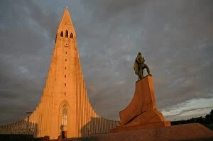Images Dated 4th July 2007: The cathedral of Domkirkjan, lit by the midnight sun, Reykjavik, Iceland, Polar Regions