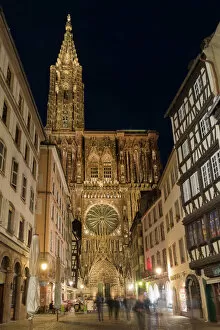 French Culture Gallery: Cathedral Notre-Dame at night, Strasbourg, Alsace, Bas-Rhin Department, France, Europe