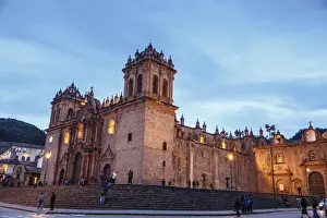 Unrecognisable People Prints: The Cathedral in Plaza de Armas, Cuzco, UNESCO World Heritage Site, Peru, South America