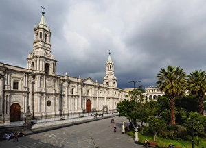Cathedral, Plaza de Armas, elevated view, Arequipa, Peru, South America