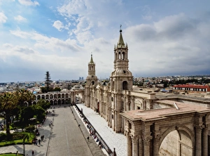 Arequipa Prints: Cathedral, Plaza de Armas, elevated view, Arequipa, Peru, South America
