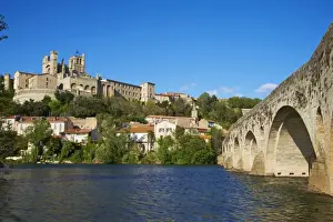 Herault Prints: Cathedral Saint-Nazaire and Pont Vieux (Old Bridge) over the River Orb