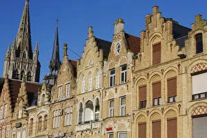 Facades Prints: Cathedral spire and Flemish houses in Ypres, West Flanders, Belgium, Europe