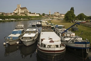 Bourgogne Prints: Cathedral, St. Germain church and River Yonne, Auxerre, Burgundy, France, Europe