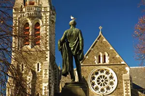 Cathedral and statue of John Robert Godley (founder of Canterbury)