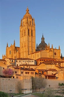 Segovia Prints: Cathedral at sunset, UNESCO World Heritage Site, Segovia, Castillia y Leon, Spain, Europe