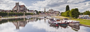 Bourgogne Prints: The cathedral and town of Auxerre on the River Yonne, Burgundy, France, Europe