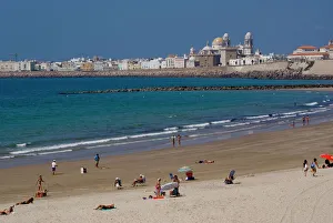 Andalucia Prints: Cathedral waterfront, Cadiz, Andalucia, Spain, Europe