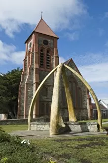 Images Dated 3rd March 2009: Cathedral and Whale Bone Arch, Port Stanley, Falkland Islands, South America