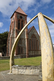 Images Dated 3rd March 2009: Cathedral and Whale Bone Arch, Port Stanley, Falkland Islands, South America