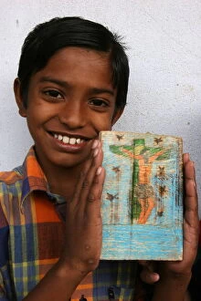 Catholic boy in a center run by the organisation Mass Education, Mathurapur, West Bengal