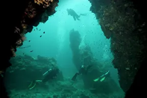 South East Asian Prints: Cave diving, Southern Thailand, Andaman Sea, Indian Ocean, Southeast Asia, Asia