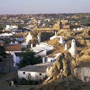 Cave dwellings and town from the suburb