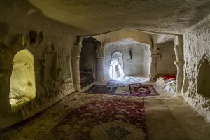 Kazakhstan Prints: Cave Mosque Shakpak Ata, Mangystau, Kazakhstan, Central Asia, Asia