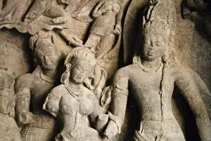 Cave Temple carving, Elephanta Island, UNESCO World Heritage Site, Mumbai (Bombay), Maharashtra, India