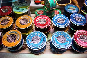 Text Prints: Caviar for sale in the market of Kiev (Kyiv), Ukraine, Europe