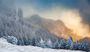 Ceahlau Massif in winter, Eastern Carpathians, Neamt County, Moldavia, Romania, Europe