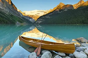 Ponds Prints: Cedar-Strip Canoe at Lake Louise, Banff National Park, UNESCO World Heritage Site