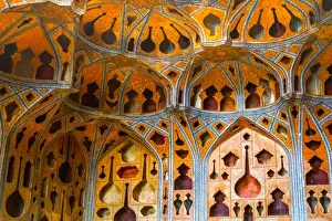 Iran Prints: Ceiling of The Music Hall of Ali Qapu Palace with early acoustic design, Ali Qapu Palace